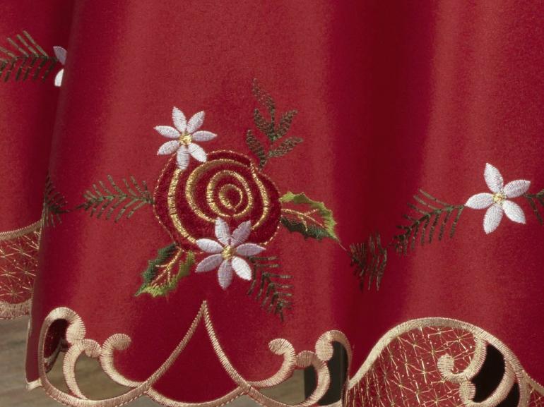 Toalha de Mesa Natal com Bordado Richelieu Redonda 180cm - Celebrate Vermelho - Dui Design