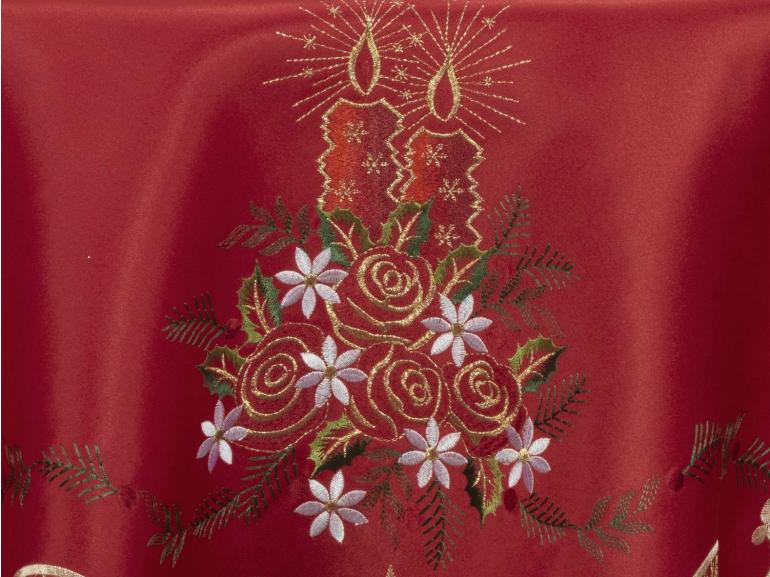 Toalha de Mesa Natal com Bordado Richelieu Redonda 180cm - Celebrate Vermelho - Dui Design
