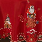 Toalha de Mesa Natal com Bordado Richelieu Redonda 180cm - Celestial Vermelho - Dui Design