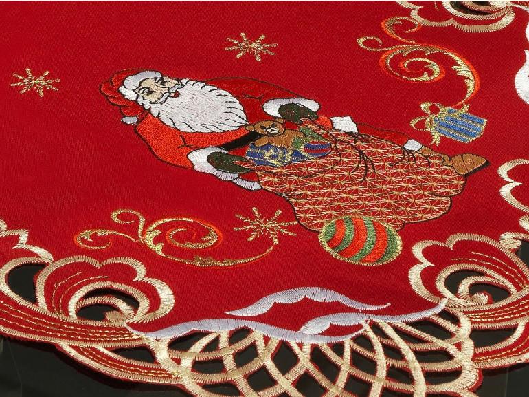 Trilho de Mesa Natal com Bordado Richelieu 40x85cm Avulso - Celestial Vermelho - Dui Design