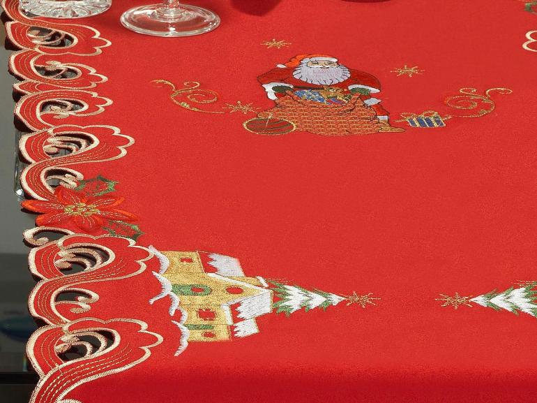 Trilho de Mesa Natal com Bordado Richelieu 45x170cm Avulso - Celestial Vermelho - Dui Design