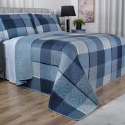 Kit: 1 Cobre-leito Queen Bouti de Microfibra Ultrasonic Estampada + 2 Porta-travesseiros - Charles Indigo - Dui Design