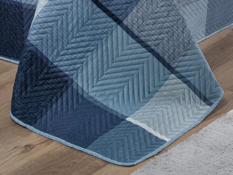 Kit: 1 Cobre-leito Queen Bouti de Microfibra Ultrasonic Estampada + 2 Porta-travesseiros - Charles Indigo - Dui Design