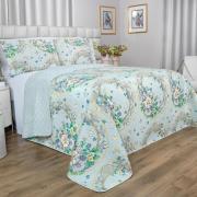 Kit: 1 Cobre-leito King Bouti de Microfibra Ultrasonic Estampada + 2 Porta-travesseiros - Charlote Azul - Dui Design