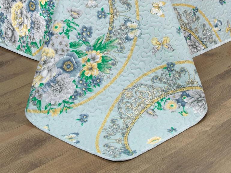 Kit: 1 Cobre-leito King Bouti de Microfibra Ultrasonic Estampada + 2 Porta-travesseiros - Charlote Azul - Dui Design