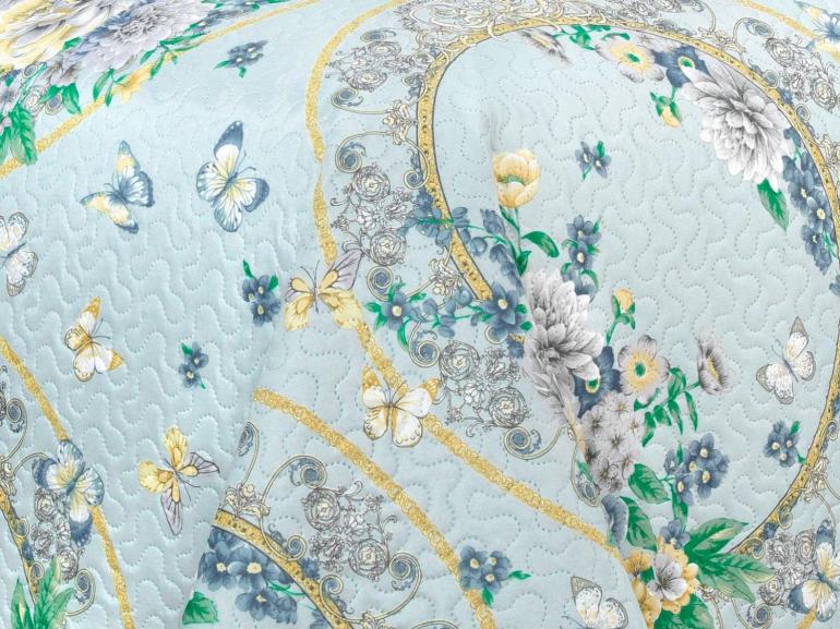 Kit: 1 Cobre-leito King Bouti de Microfibra Ultrasonic Estampada + 2 Porta-travesseiros - Charlote Azul - Dui Design