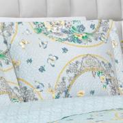 Kit: 1 Cobre-leito King Bouti de Microfibra Ultrasonic Estampada + 2 Porta-travesseiros - Charlote Azul - Dui Design