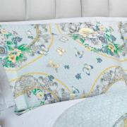 Kit: 1 Cobre-leito King Bouti de Microfibra Ultrasonic Estampada + 2 Porta-travesseiros - Charlote Azul - Dui Design