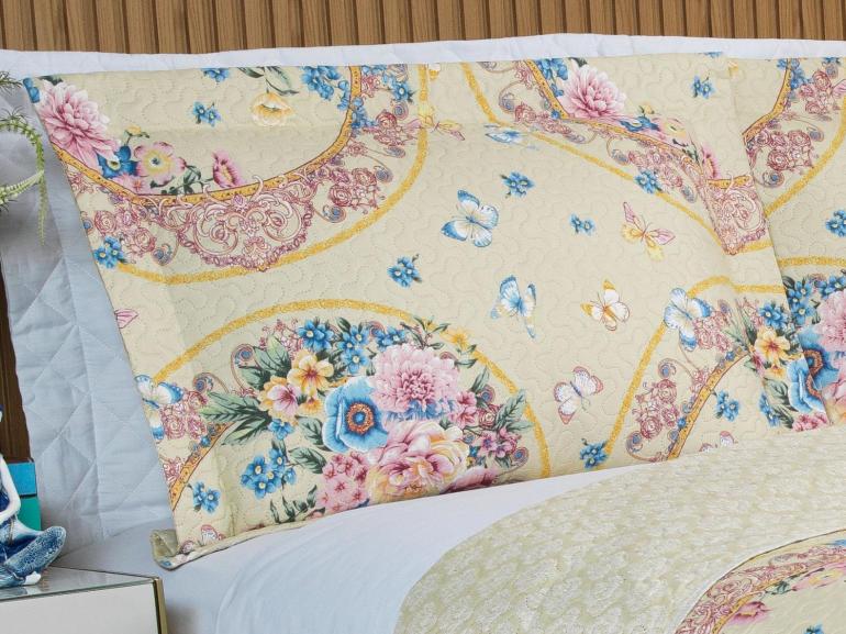 Kit: 1 Cobre-leito King Bouti de Microfibra Ultrasonic Estampada + 2 Porta-travesseiros - Charlote Vintage - Dui Design