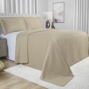 Kit: 1 Cobre-leito Pompom King Bouti de Microfibra Ultrasonic  + 2 Porta-travesseiros - Charme Bege - Dui Design