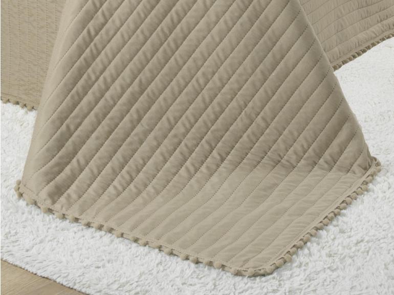 Kit: 1 Cobre-leito Pompom King Bouti de Microfibra Ultrasonic  + 2 Porta-travesseiros - Charme Bege - Dui Design