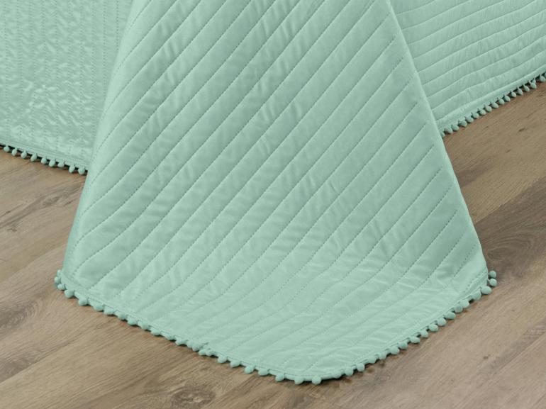 Kit: 1 Cobre-leito Pompom Casal Bouti de Microfibra Ultrasonic + 2 Porta-travesseiros - Charme Jade - Dui Design