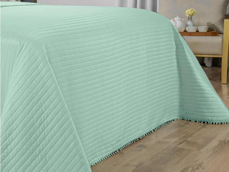 Kit: 1 Cobre-leito Pompom Casal Bouti de Microfibra Ultrasonic + 2 Porta-travesseiros - Charme Jade - Dui Design