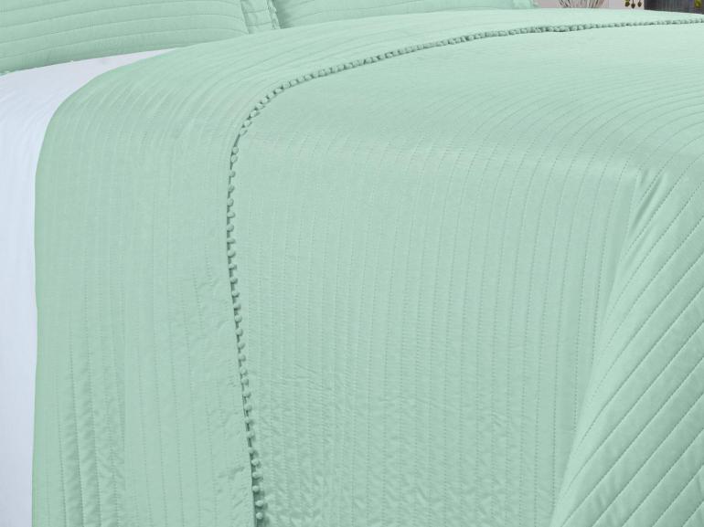 Kit: 1 Cobre-leito Pompom Casal Bouti de Microfibra Ultrasonic + 2 Porta-travesseiros - Charme Jade - Dui Design