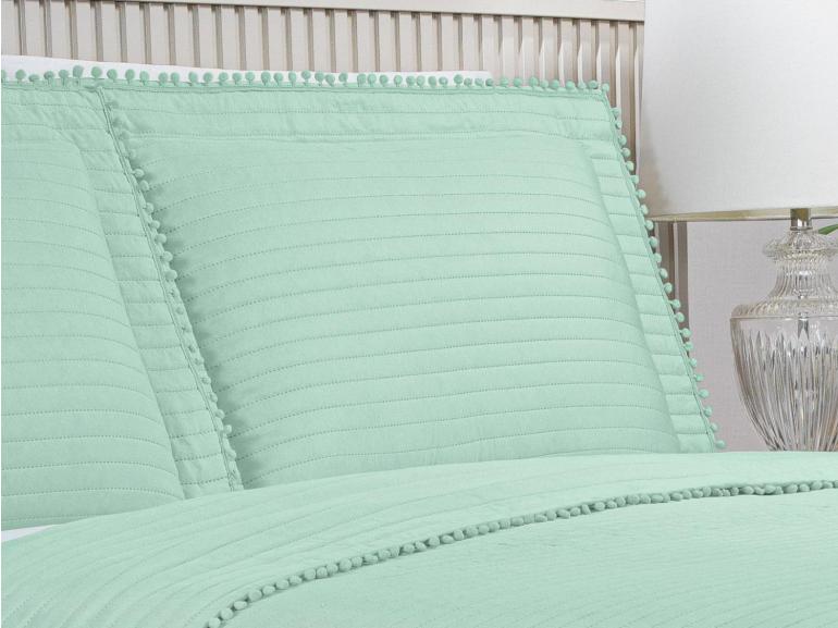 Kit: 1 Cobre-leito Pompom Casal Bouti de Microfibra Ultrasonic + 2 Porta-travesseiros - Charme Jade - Dui Design