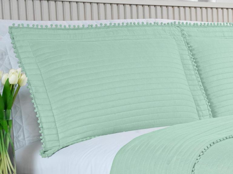 Kit: 1 Cobre-leito Pompom Casal Bouti de Microfibra Ultrasonic + 2 Porta-travesseiros - Charme Jade - Dui Design