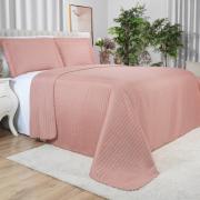 Kit: 1 Cobre-leito Pompom Queen Bouti de Microfibra Ultrasonic + 2 Porta-travesseiros - Charme Rosé - Dui Design