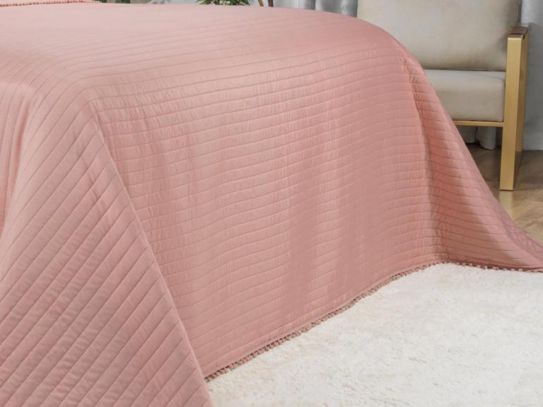 Kit: 1 Cobre-leito Pompom Queen Bouti de Microfibra Ultrasonic + 2 Porta-travesseiros - Charme Rosé - Dui Design