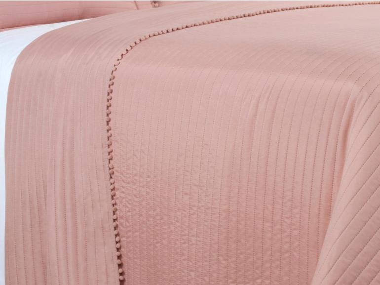 Kit: 1 Cobre-leito Pompom Queen Bouti de Microfibra Ultrasonic + 2 Porta-travesseiros - Charme Rosé - Dui Design