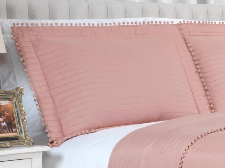 Kit: 1 Cobre-leito Pompom Queen Bouti de Microfibra Ultrasonic + 2 Porta-travesseiros - Charme Rosé - Dui Design