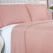 Kit: 1 Cobre-leito Pompom Queen Bouti de Microfibra Ultrasonic + 2 Porta-travesseiros - Charme Rosé - Dui Design