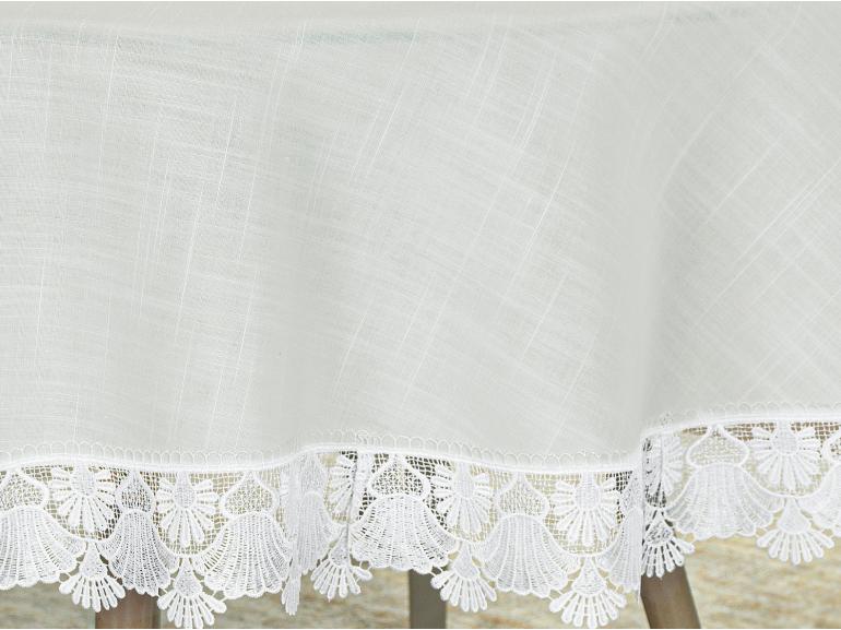 Toalha de Mesa de Linho com Bordado Guipir Redonda 180cm - Chelsea Branco - Dui Design