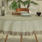 Toalha de Mesa de Linho com Bordado Guipir Redonda 180cm - Chelsea Caqui - Dui Design