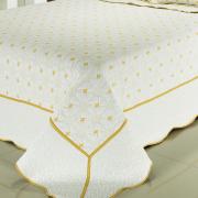 Kit: 1 Cobre-leito Queen Bouti Bordada de Microfibra + 2 Porta-travesseiros - Chennai Branco Dourado - Dui Design