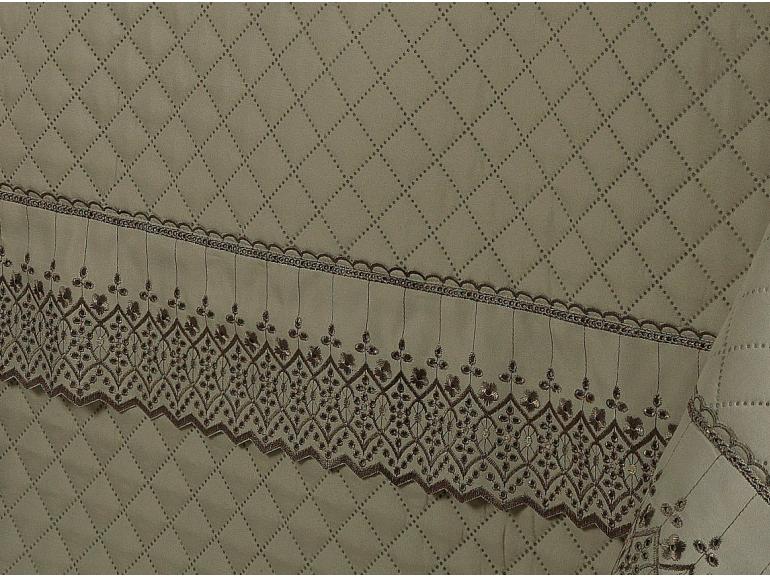 Kit: 1 Cobre-leito Solteiro + 1 Porta-travesseiro Microfibra Toque Acetinado com Bordado Inglês - Cincinnati Bege - Dui Design