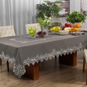 Toalha de Mesa com Bordado Richelieu Quadrada 4 Lugares 160x160cm - Classic Taupe - Dui Design