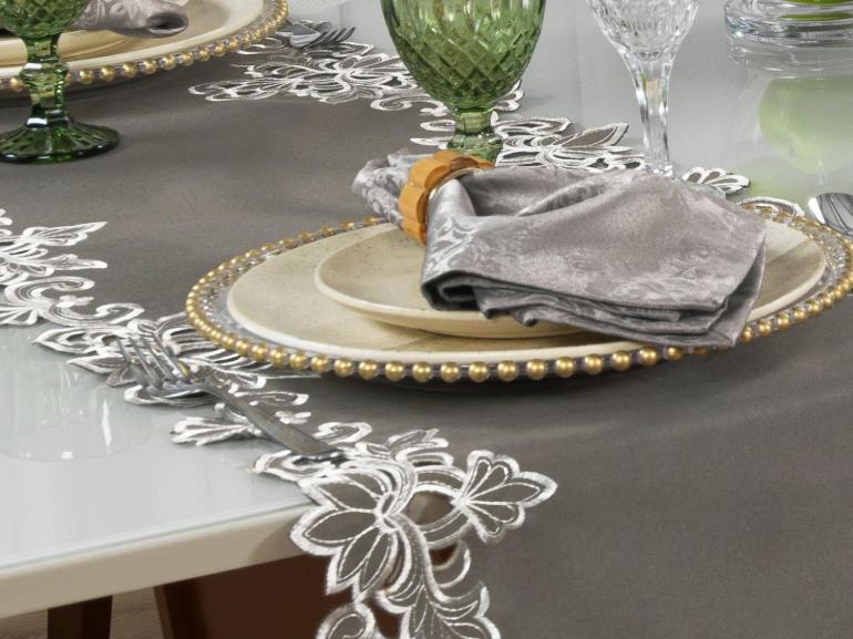 Trilho de Mesa com Bordado Richelieu 45x170cm Avulso - Classic Taupe - Dui Design
