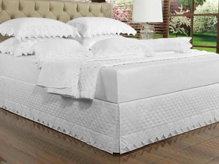 Saia para cama Box Matelassada com Bordado Ingls Solteiro - Classic Branco - Dui Design