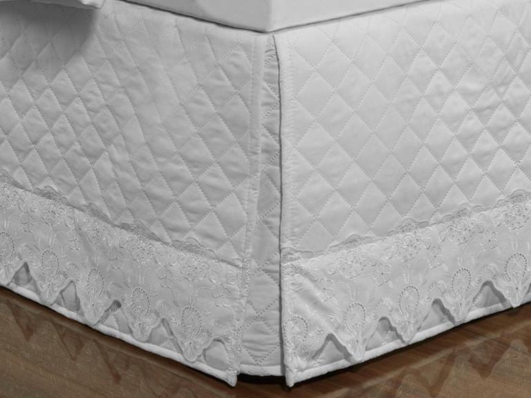 Saia para cama Box Matelassada com Bordado Ingls Solteiro - Classic Branco - Dui Design