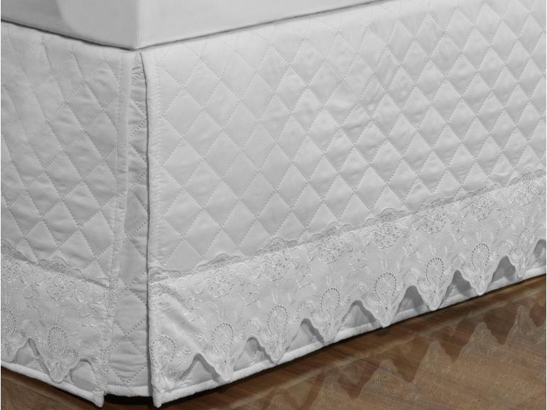 Saia para cama Box Matelassada com Bordado Ingls Casal - Classic Branco - Dui Design