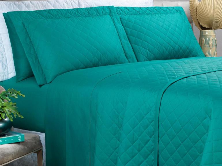 Enxoval King com Cobre-leito 7 peas 150 fios - Colore Petrleo - Dui Design