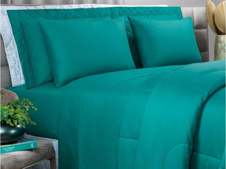 Enxoval King com Edredom 5 peas 150 fios - Colore Petrleo - Dui Design