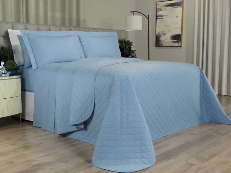 Kit: 1 Cobre-leito Queen + 2 Porta-travesseiros 150 fios - Colore Azul - Dui Design
