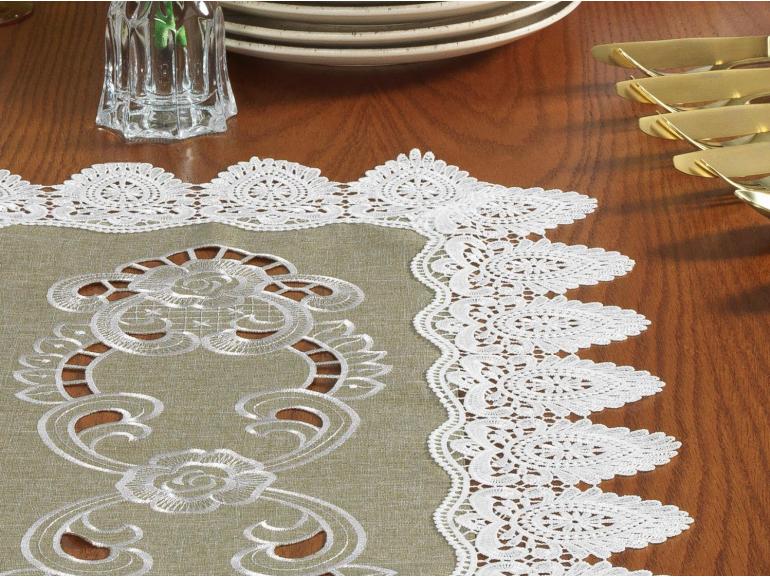 Trilho de Mesa com Bordado Richelieu 40x85cm Avulso - Copenhague Bege - Dui Design