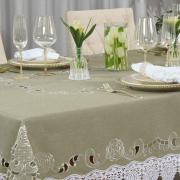 Toalha de Mesa com Bordado Richelieu Quadrada 8 Lugares 220x220cm - Copenhague Bege - Dui Design