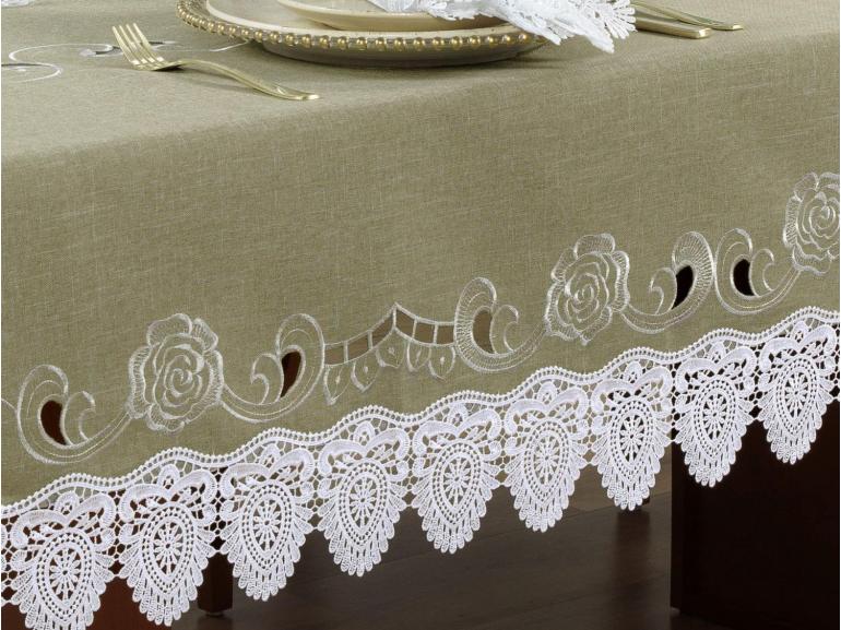 Toalha de Mesa com Bordado Richelieu Quadrada 4 Lugares 160x160cm - Copenhague Bege - Dui Design