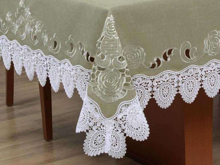 Toalha de Mesa com Bordado Richelieu Quadrada 8 Lugares 220x220cm - Copenhague Bege - Dui Design