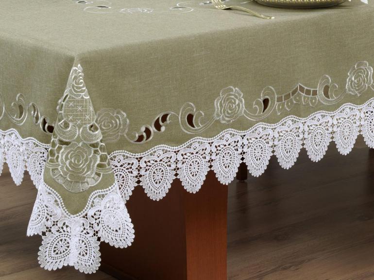 Toalha de Mesa com Bordado Richelieu Quadrada 4 Lugares 160x160cm - Copenhague Bege - Dui Design