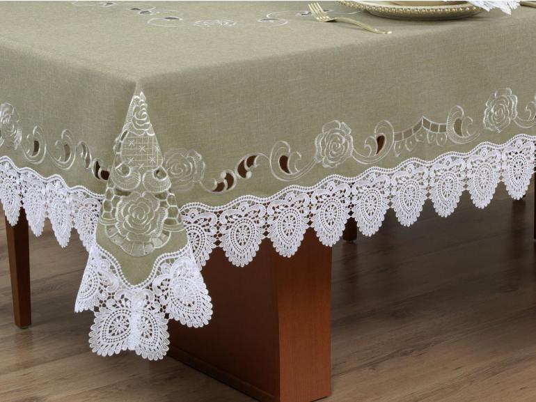 Toalha de Mesa com Bordado Richelieu Quadrada 8 Lugares 220x220cm - Copenhague Bege - Dui Design