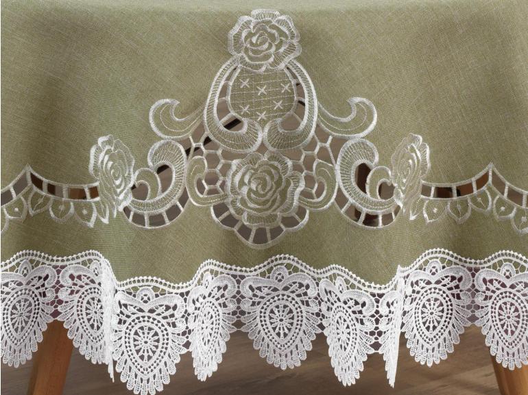 Toalha de Mesa com Bordado Richelieu Redonda 180cm - Copenhague Bege - Dui Design