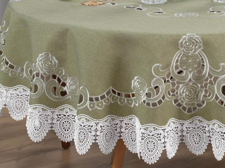 Toalha de Mesa com Bordado Richelieu Redonda 180cm - Copenhague Bege - Dui Design