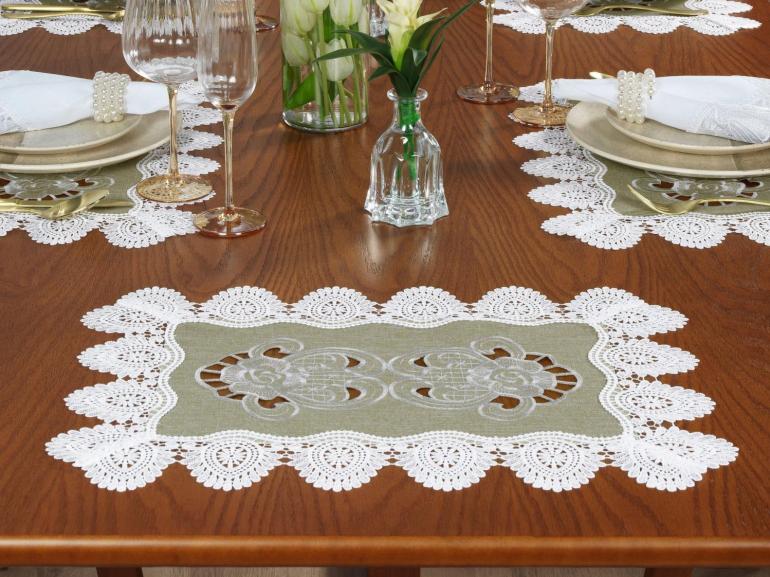 Jogo Americano  4 Lugares (4 peas) com Bordado Richelieu 35x50cm - Copenhague Bege - Dui Design