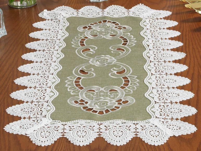 Trilho de Mesa com Bordado Richelieu 40x85cm Avulso - Copenhague Bege - Dui Design