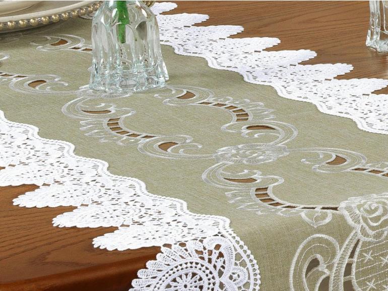 Trilho de Mesa com Bordado Richelieu 45x170cm Avulso - Copenhague Bege - Dui Design