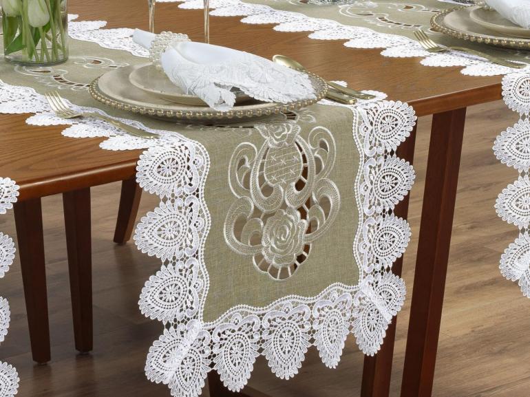 Trilho de Mesa com Bordado Richelieu 45x170cm Avulso - Copenhague Bege - Dui Design