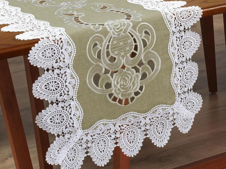 Trilho de Mesa com Bordado Richelieu 45x170cm Avulso - Copenhague Bege - Dui Design